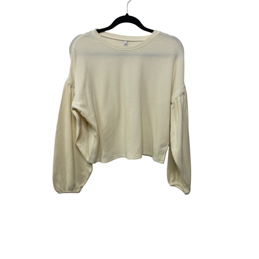 Z Supply Waffle Knit Cropped Top Cream Beige Oversized Cozy Long Sleeve‎ XS